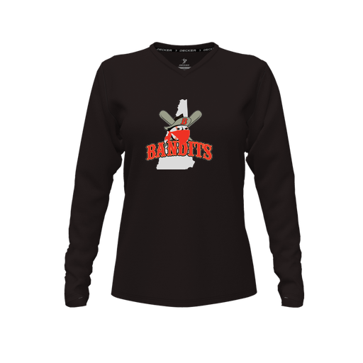 [CUS-DFW-TEES-CMF-VNK-LSL-BLK-FYXS-LOGO1] Decker Comfort T-Shirt (Female Youth XS, Black, V Neck, Logo 1, Long Sleeve)