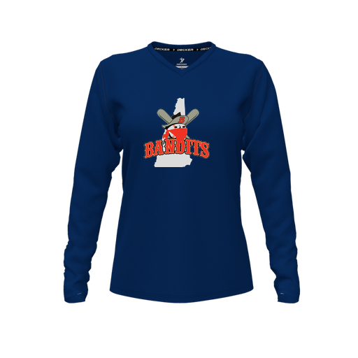 [CUS-DFW-TEES-CMF-VNK-LSL-NVY-FYXS-LOGO1] Decker Comfort T-Shirt (Female Youth XS, Navy, V Neck, Logo 1, Long Sleeve)