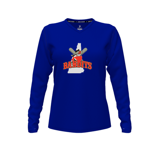 [CUS-DFW-TEES-CMF-VNK-LSL-RYL-FYXS-LOGO1] Decker Comfort T-Shirt (Female Youth XS, Royal, V Neck, Logo 1, Long Sleeve)