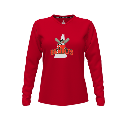 [CUS-DFW-TEES-PER-VNK-LSL-RED-FYXS-LOGO1] Performance T-Shirt (Female Youth XS, Red, V Neck, Logo 1, Long Sleeve)