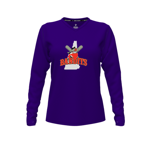 [FTLVPTPP-FYXS-LOGO1] Decker Performance T-Shirt (Female Youth XS, Purple, V Neck, Logo 1, Long Sleeve)
